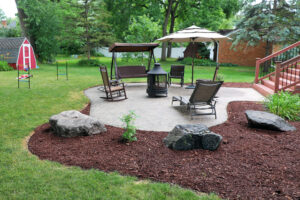 Suburban backyard patio and garden